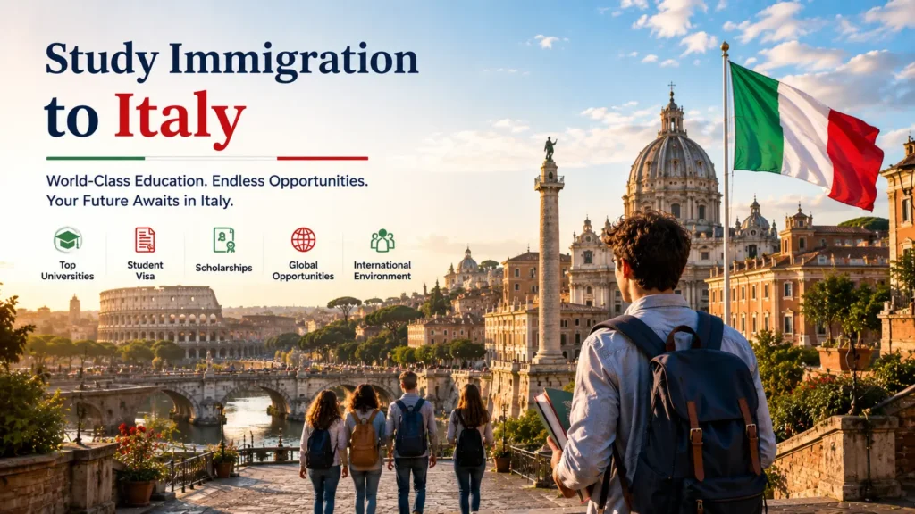 Students Walking Through a Historic Italian University Campus With Iconic Architecture, Representing Study Immigration Opportunities in Italy