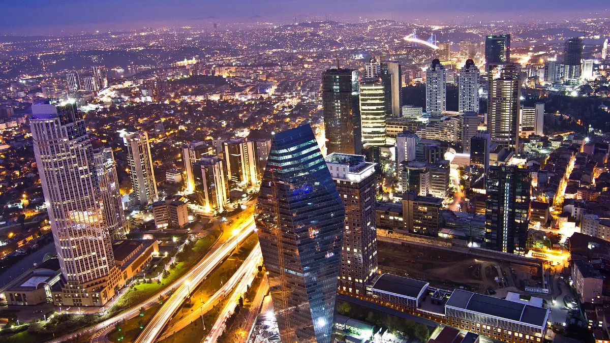 Levent business district at night, a main job market for graduates staying in Turkey after graduation