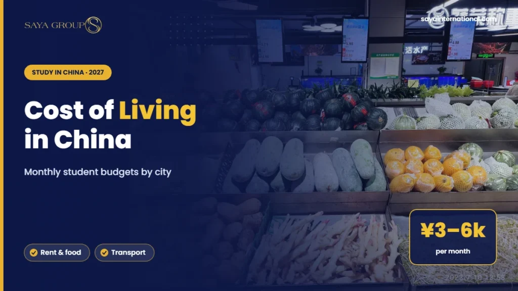 Cost of living in China for students - fresh produce in a Chinese supermarket