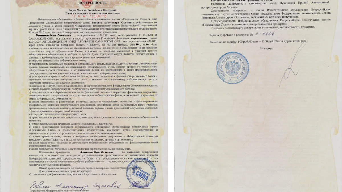 Notarised and translated documents