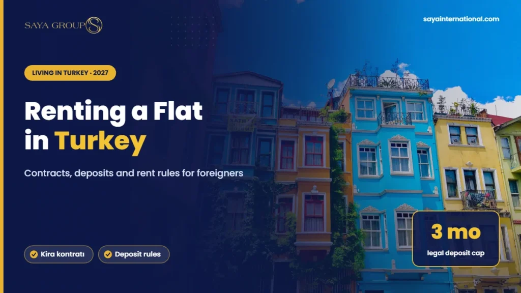 Renting an apartment in Turkey guide cover with colourful houses in Balat, Istanbul