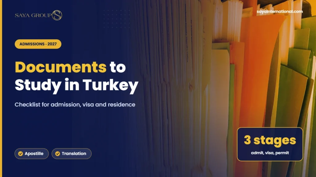 Documents required to study in Turkey: colourful file folders full of application papers