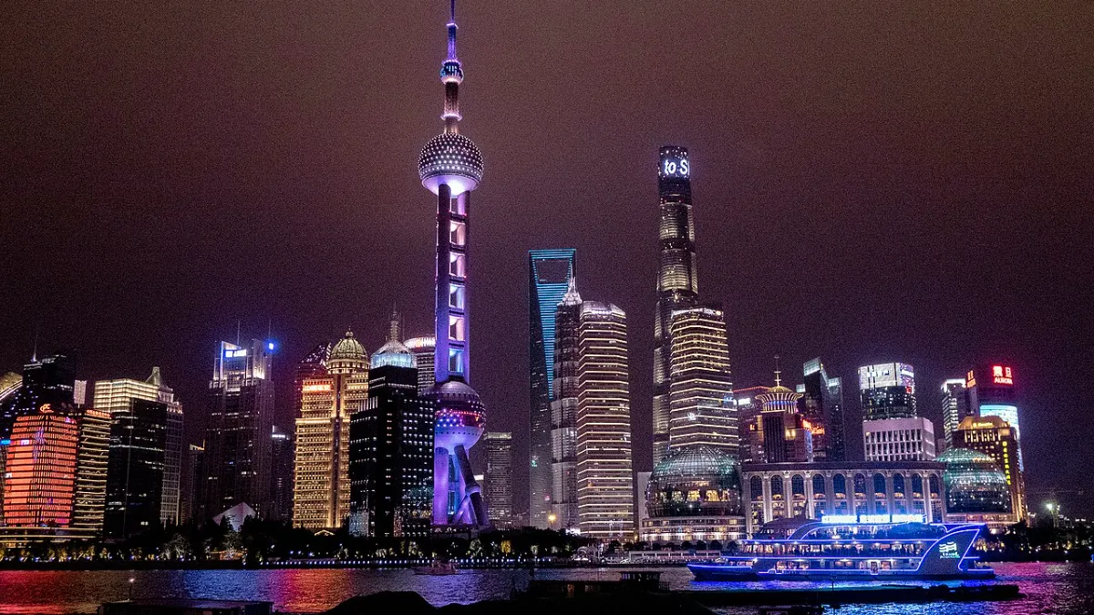 Shanghai skyline seen from a tour boat on the Huangpu River
