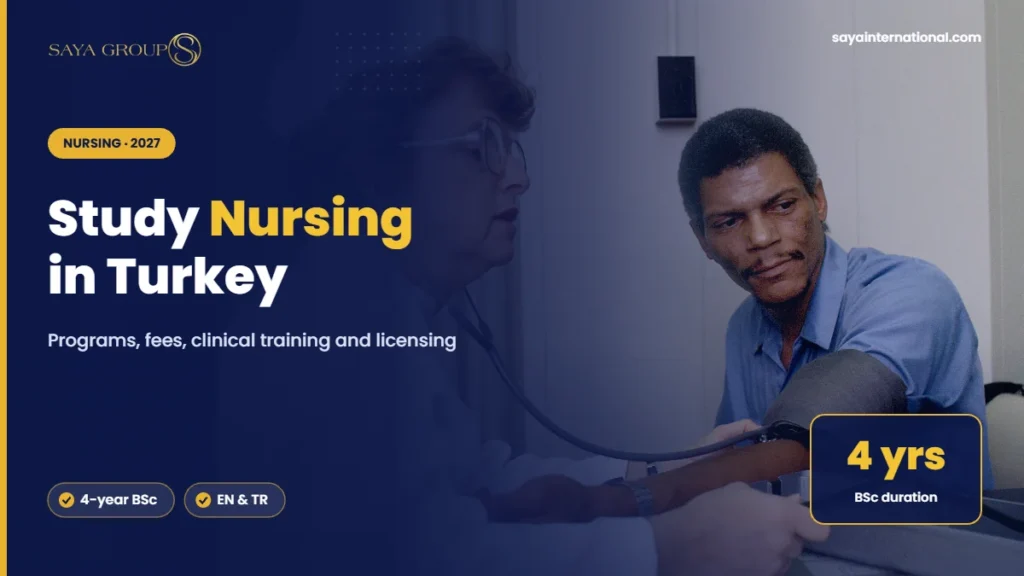 Study nursing in Turkey: nurse checking a patient blood pressure