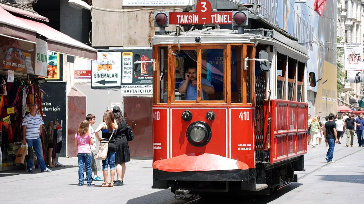 The historic tram on Istiklal Avenue in Istanbul