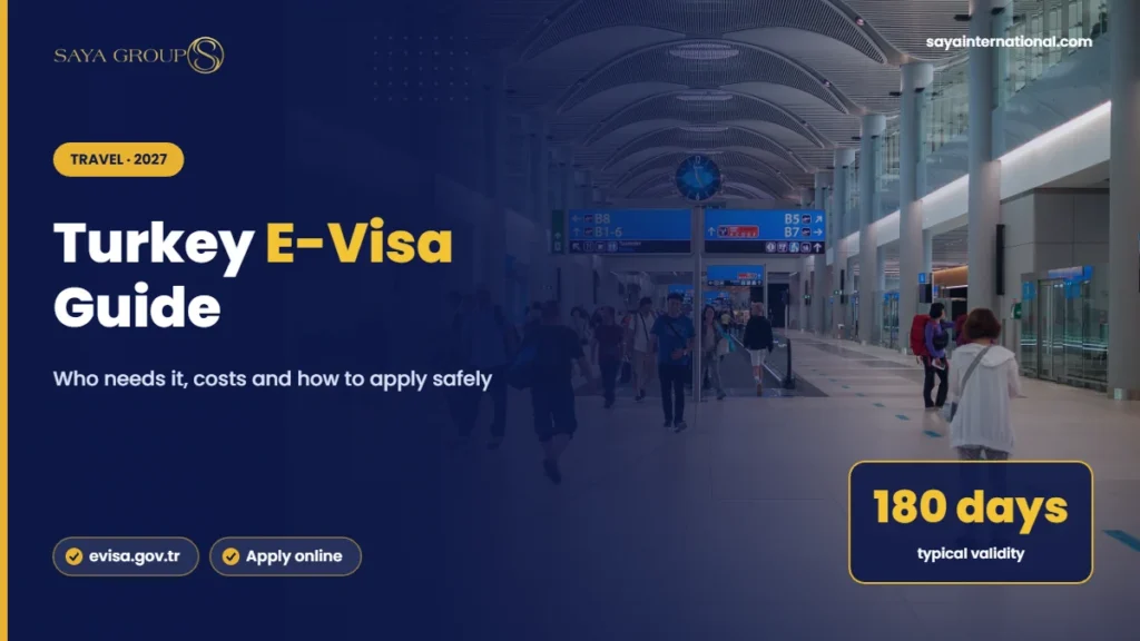 Turkey e-visa guide cover with travellers in Istanbul Airport