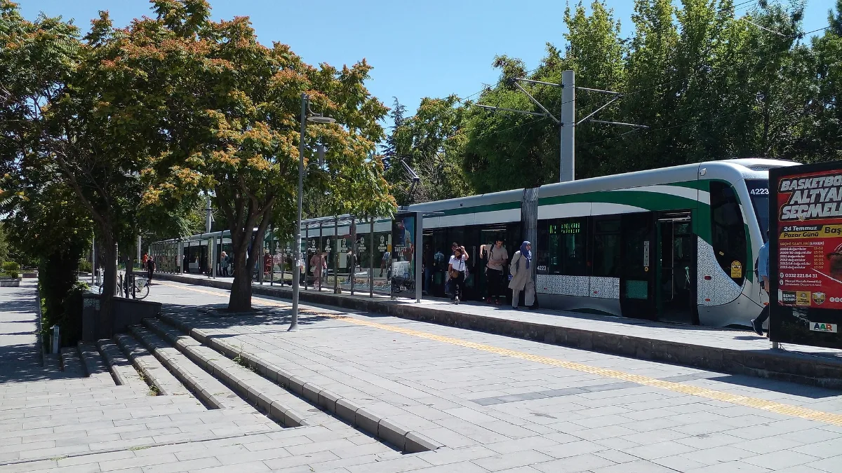 Tram stop at Selçuk University in Konya, one of the cities where Turkiye Burslari scholarship students are placed